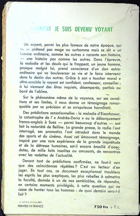 Livre – Comment je suis devenu voyant – Belline – 1959