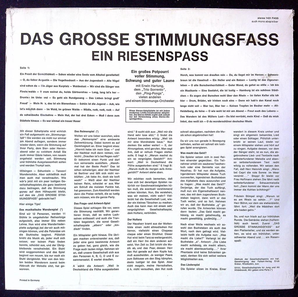 vinyle Lp Das Grosse Stimmungsfass Fass Blanc