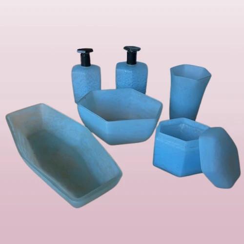Set De Toilette – Vintage – Accessoires Maison – Verre Bleu Opale