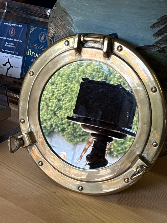 Miroir hublot – Vintage – Décoration – Laiton doré marin