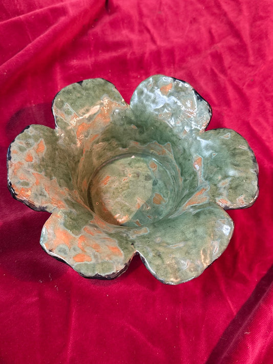 Coupe en céramique – Vintage – Décoration – Fleur verte