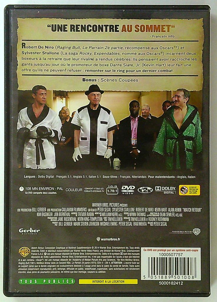 Dvd Match Retour Stallone De Niro Warner Bros