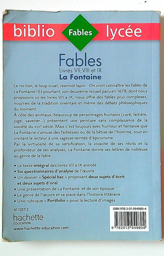 Livre Fables Jean de La Fontaine Hachette vert
