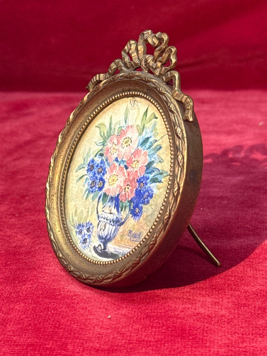 Petit cadre photo rond en laiton style Louis Xvi