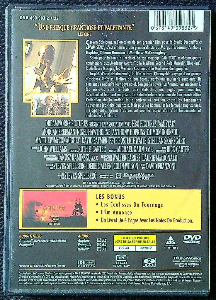 Dvd Amistad – Steven Spielberg – Vidéo – Drame historique