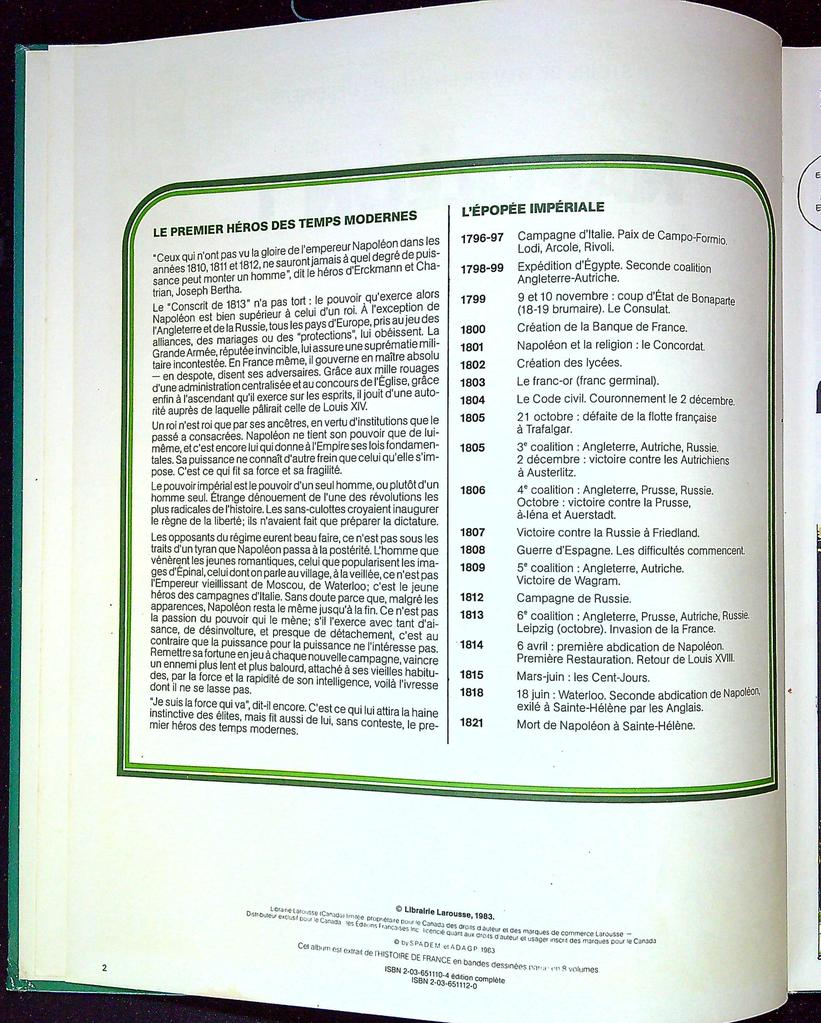 Bande dessinée – Larousse Napoléon 1er – Bd – Histoire de France