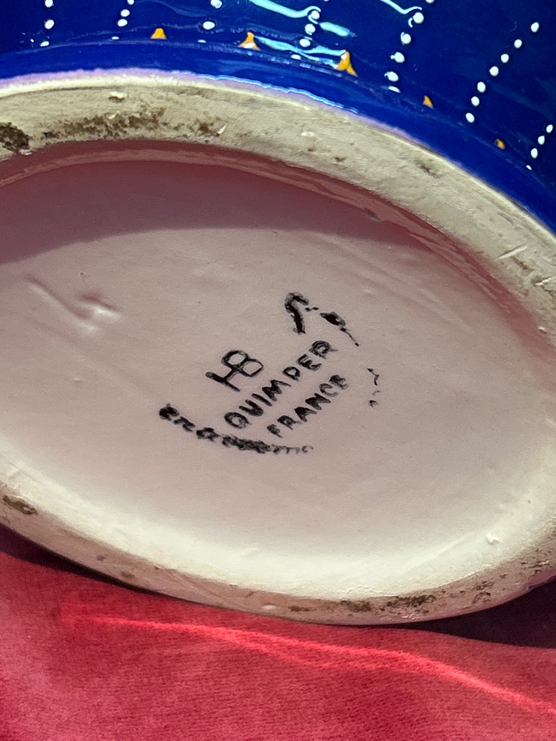 Soupière ancienne céramique Hb Quimper France bleu