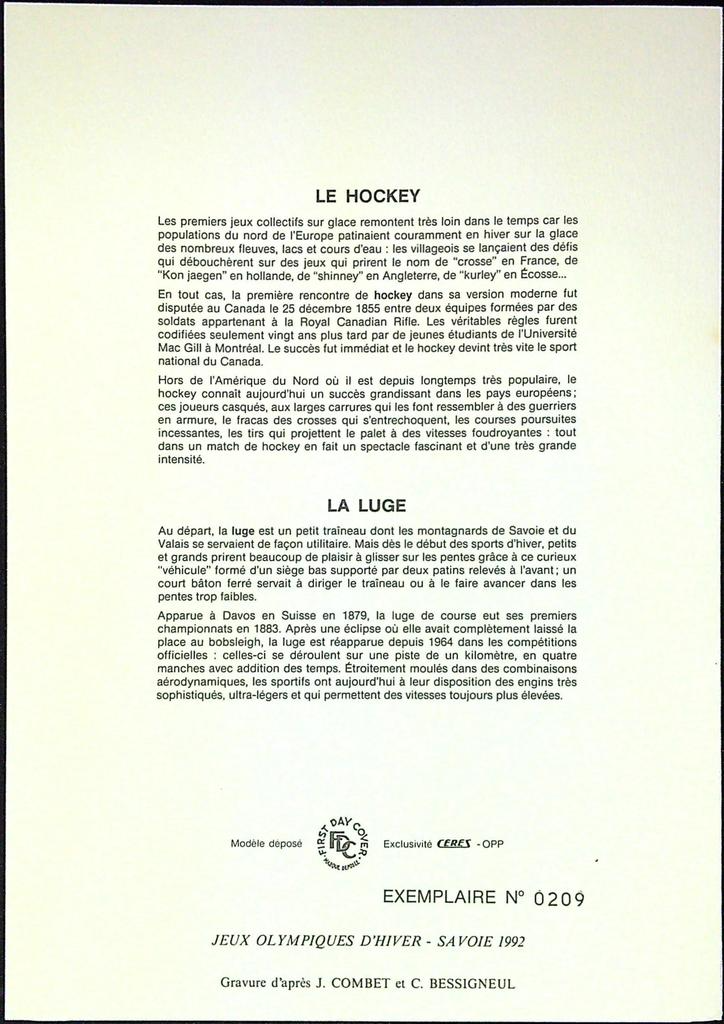 Jeux Olympiques D'hiver 1992 Savoie Enveloppe Dépliant Timbre 1er jour Encart Fdc Yvert et Tellier