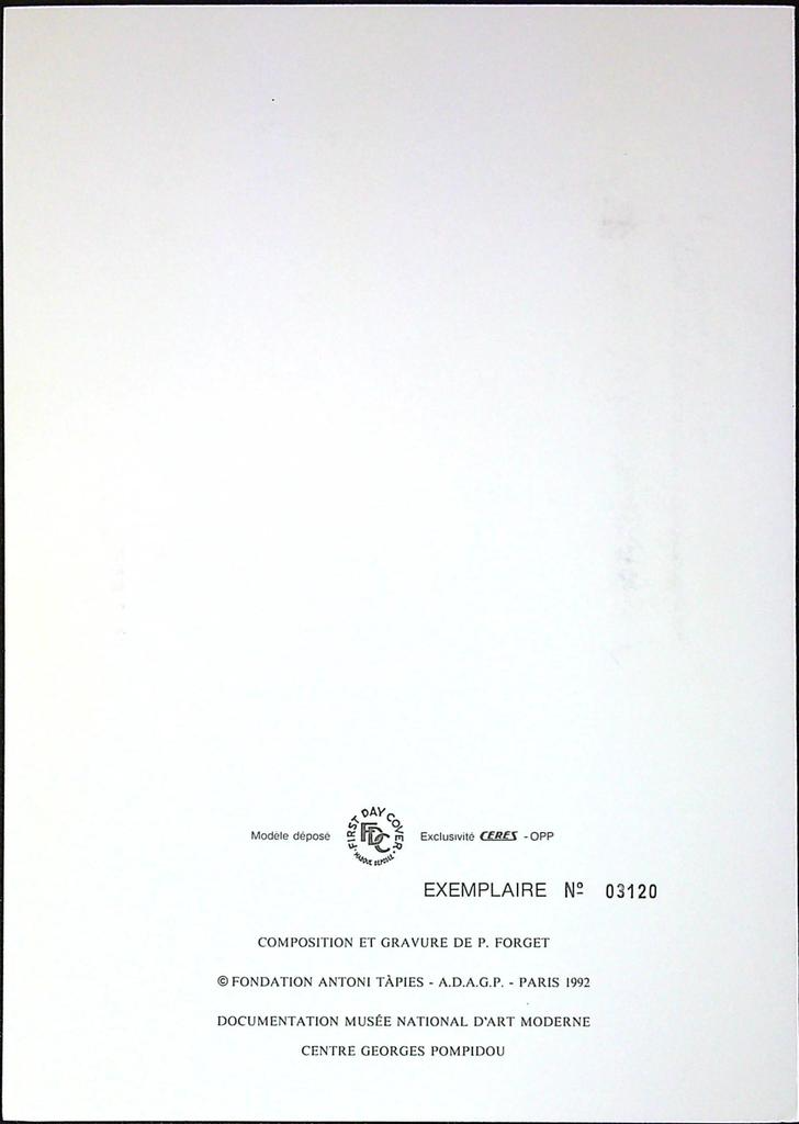 Art Contemporain Europe Antoni Tapies Enveloppe Dépliant Timbre 1er jour Encart Fdc Yvert et Tellier