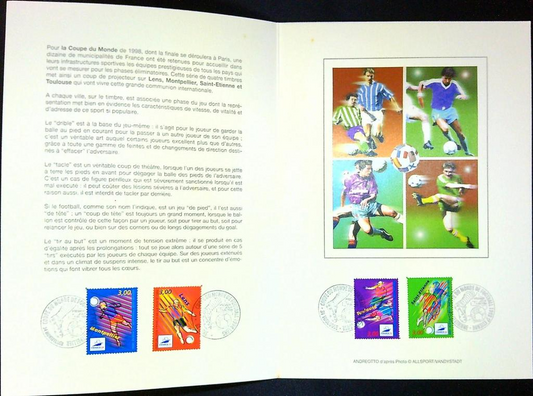 Football Coupe du Monde 1998 Enveloppe Dépliant Timbre 1er jour Encart Fdc Yvert et Tellier