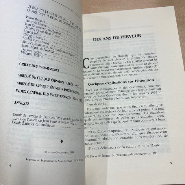 Livre Dix Ans De Ferveur, Par Le Courrier De Radio-Courtoisie