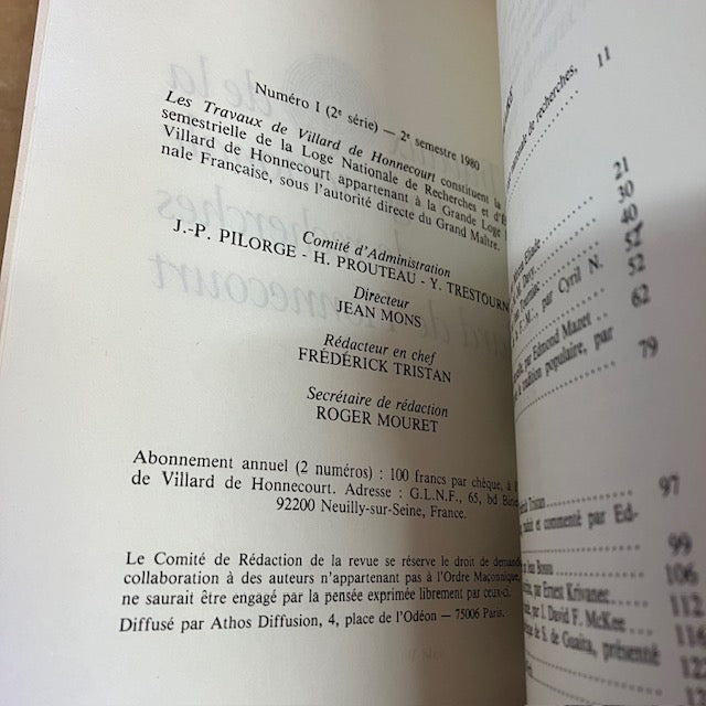 Livre, Travaux De La Loge Nationale De Recherches Villard De Honnecourt, 2 eme Série, Numéro 1