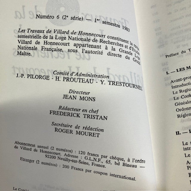 Livre, Travaux De La Loge Nationale De Recherches Villard De Honnecourt, 2 eme Série, Numéro 6
