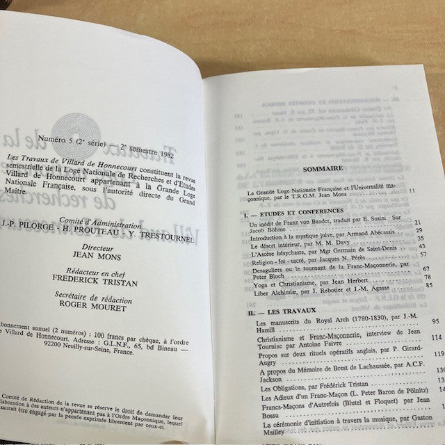 Livre, Travaux De La Loge Nationale De Recherches Villard De Honnecourt, 2 eme Série, Numéro 5