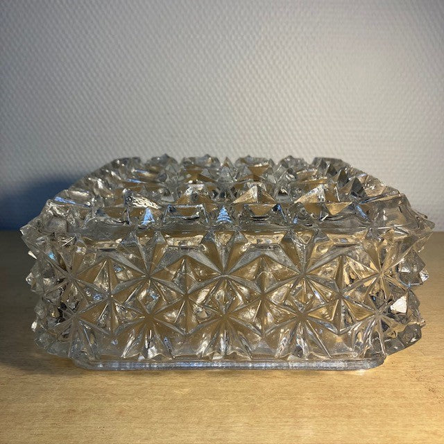 VINTAGE PLAFONNIER Carré Applique VERRE EPAIS AVEC RELIEF