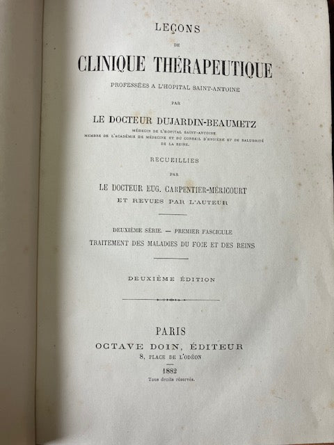 Lot De 3 Tomes Clinique Thérapeutique par Dujardin Beaumetz