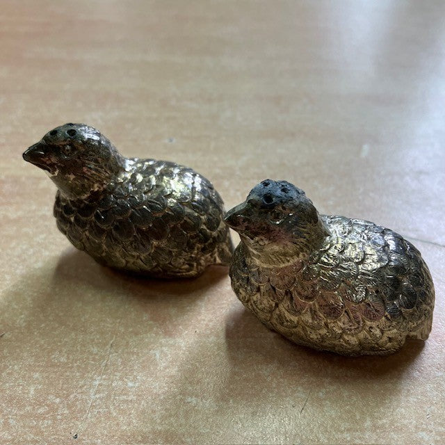Ensemble De Pot A Moutarde, Salière Et Poivrière, En Forme De Caille, Métal Argenté
