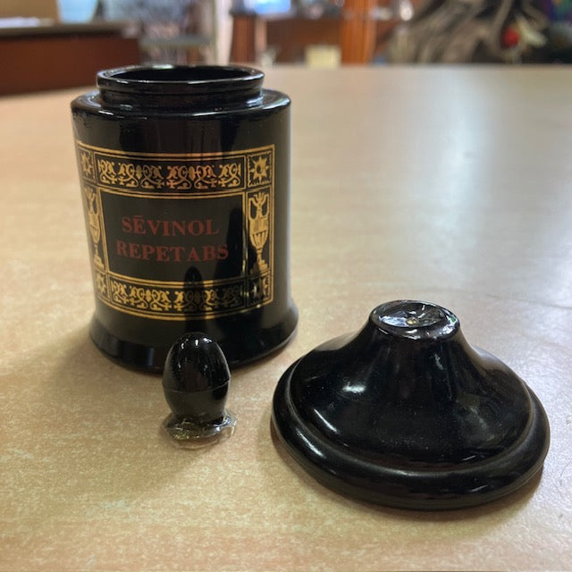 Petit Pot D'Apothicaire En Opaline Noir " Sévinol Repetabs "