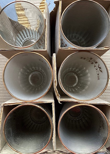 Ensemble De 6 Verres A Whisky Wel Scotch, Ecriture Dorée, Lisière Dorée Sur Le bord Du Verre