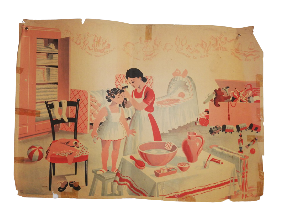 Affiche Carte Scolaire Lithographie images de la vie 17 jouet comptine