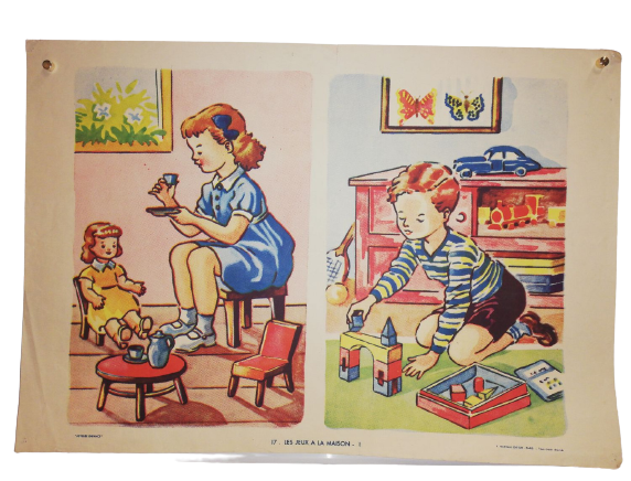 Affiche Carte Scolaire Lithographie Nathan Joyeuse Enfance