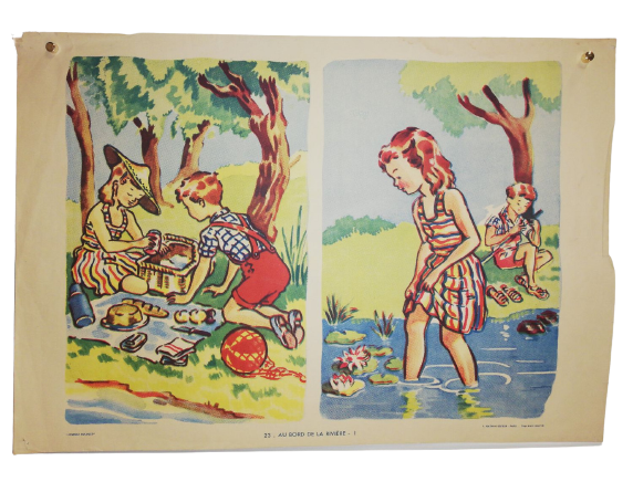 Affiche Carte Scolaire Lithographie Nathan Joyeuse Enfance