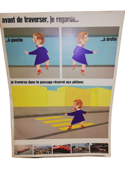 Affiche Carte Scolaire Lithographie Auto-Ecole Gilbert Evenou Antar