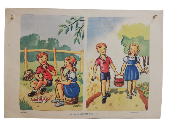 Affiche Carte Scolaire Lithographie Nathan Joyeuse Enfance