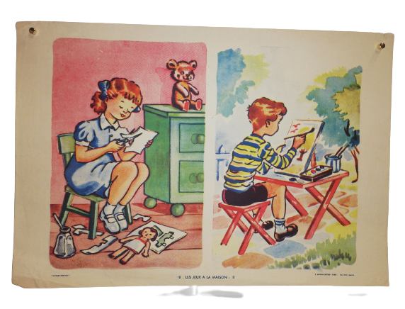 Affiche Carte Scolaire Lithographie Nathan Joyeuse Enfance