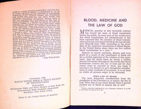 Rare Blood Médicine And The Law Of God Watch-Tower Bible Témoins Jéhovah