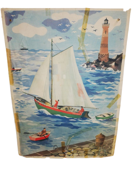 Affiche Carte Scolaire Lithographie images de la vie 102 le bateau la mer