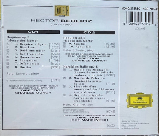 Cd Berlioz / Charles Munch - Igor Markevitch – Requiem Op.5 - Harold En Italie Op.16