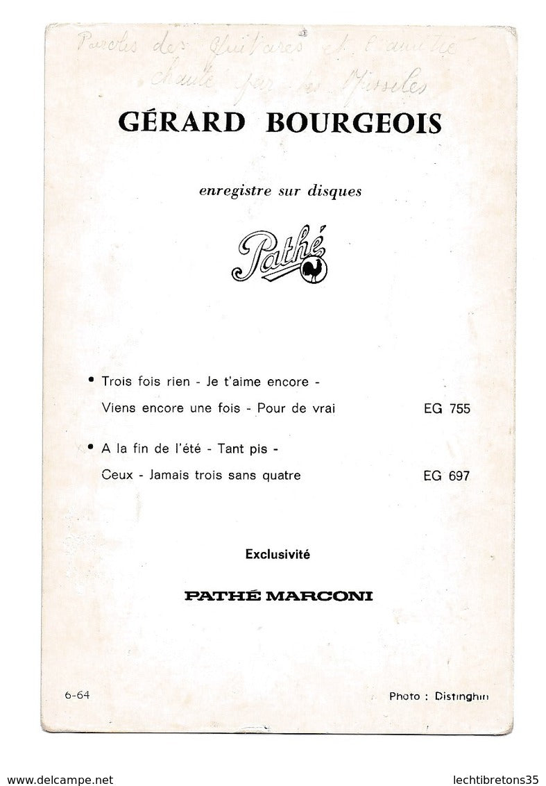 Carte postale - PHOTO AUTOGRAPHE DÉDICACE GERARD BOURGEOIS PATHE MARCONI EG 755 EG 697