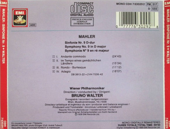 Cd Gustav Mahler - Bruno Walter, Wiener Philharmoniker – Symphony No. 9