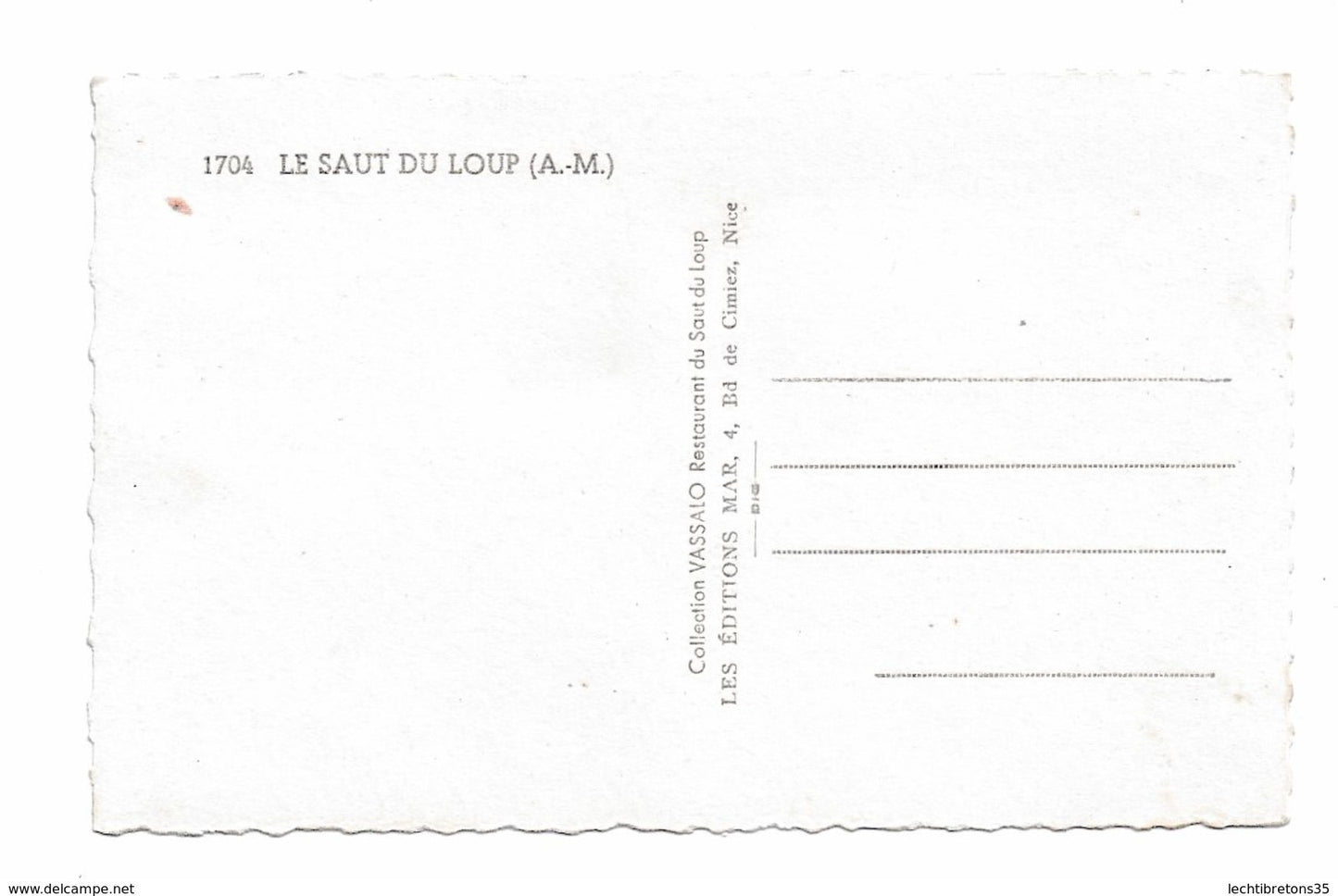Carte postale - 1704 Le Saut Du Loup collection VASSALO restaurant saut du loup