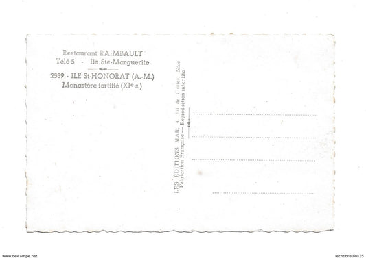 Carte postale - Restaurant Raimbault 2589 ÎLE STE MARGUERITE monastère île st honorat