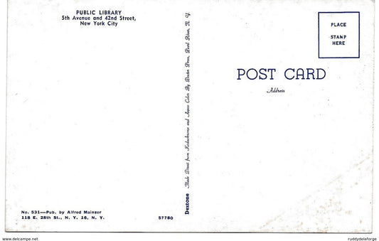Carte postale - Public library 5th avenue and 42nd street new york city