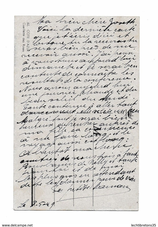 Carte postale - 65 cote d'azur cueillette de roses 1949