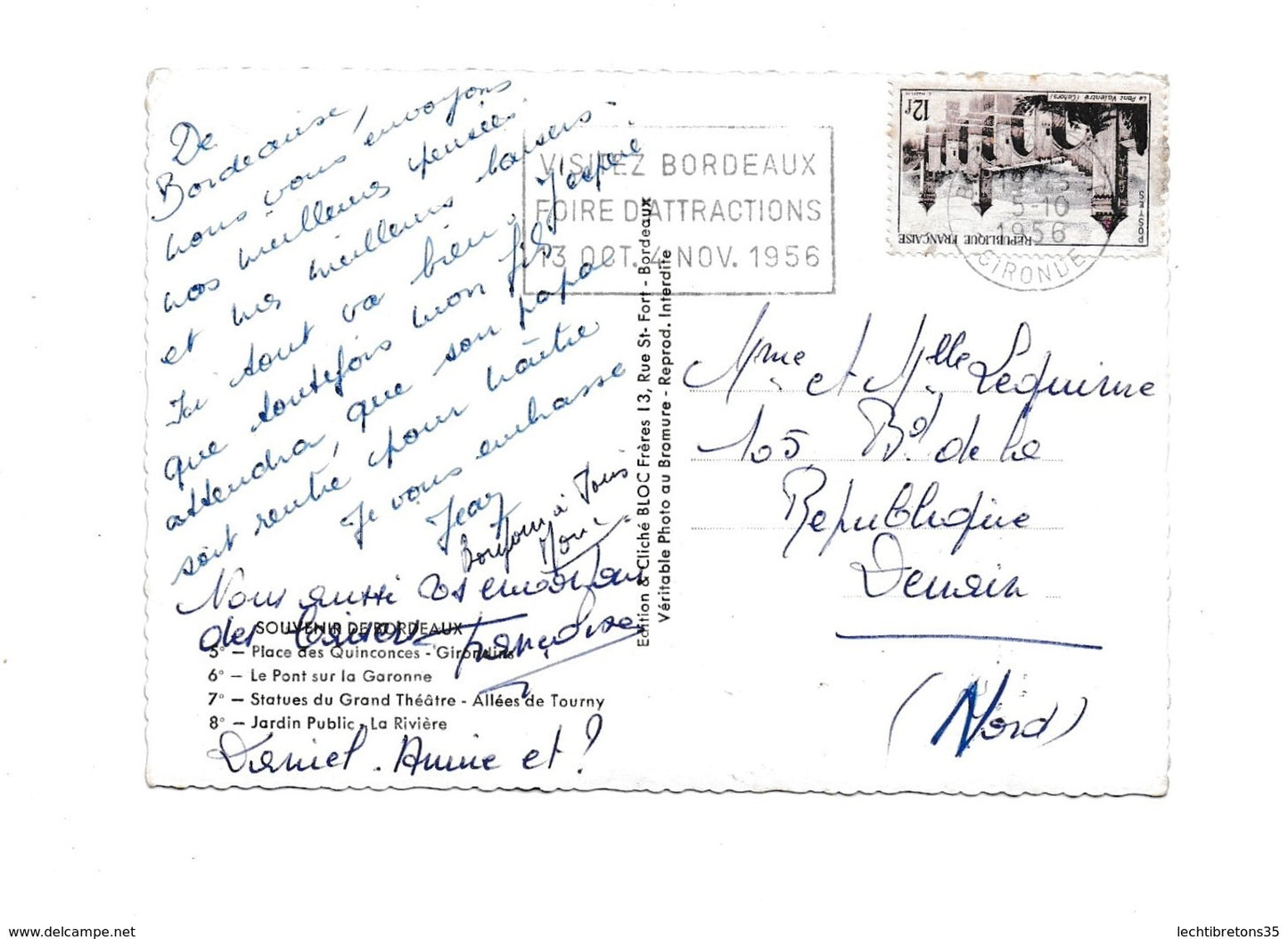 Carte postale - Bordeaux souvenir muti vue pont Garonne grand théâtre