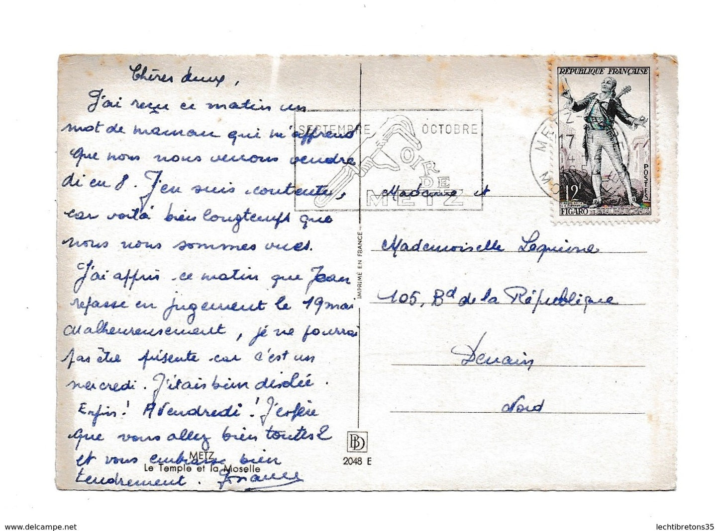 Carte postale - le temple et la moselle 2048 aquarelle tableau dessin