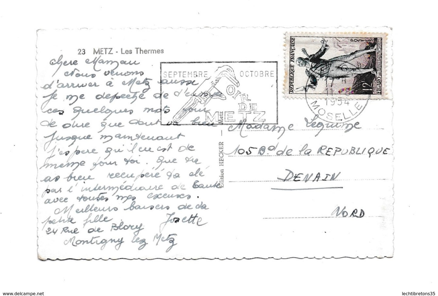 Carte postale - 23 metz les thermes 1954