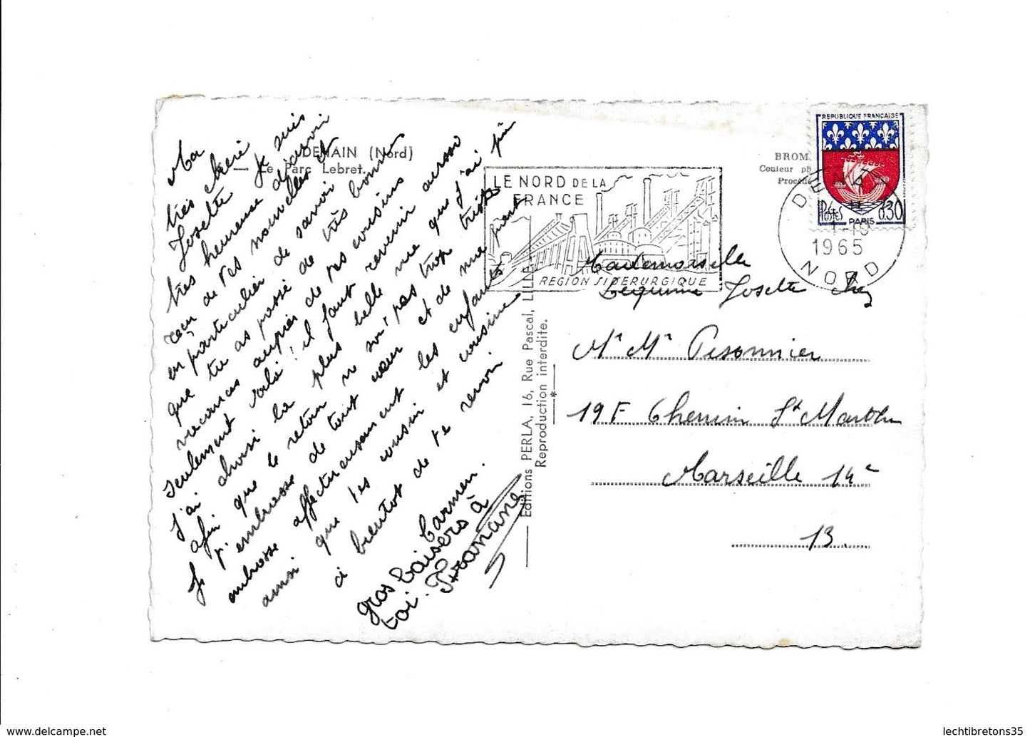 Carte postale - le parc lebret 59 nord denain 1965