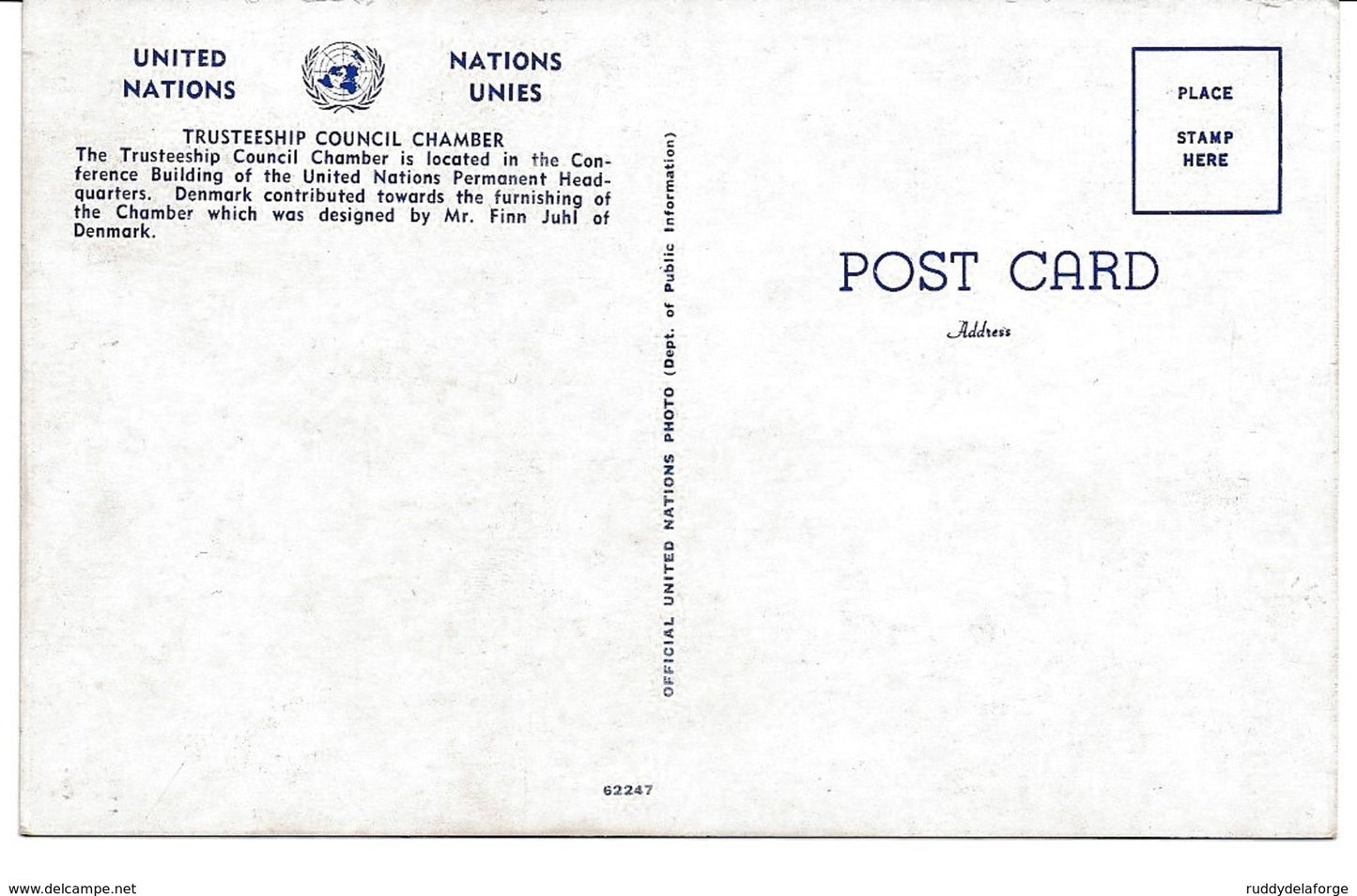 Carte postale - United nations nations unies TRUSTEESHIP COUNCIL CHAMBER BULDING