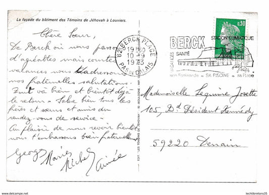 Carte postale - Pour étude Jéhovah Léquime Louviers 27 Eure Normandie association des Témoins de Jéhovah