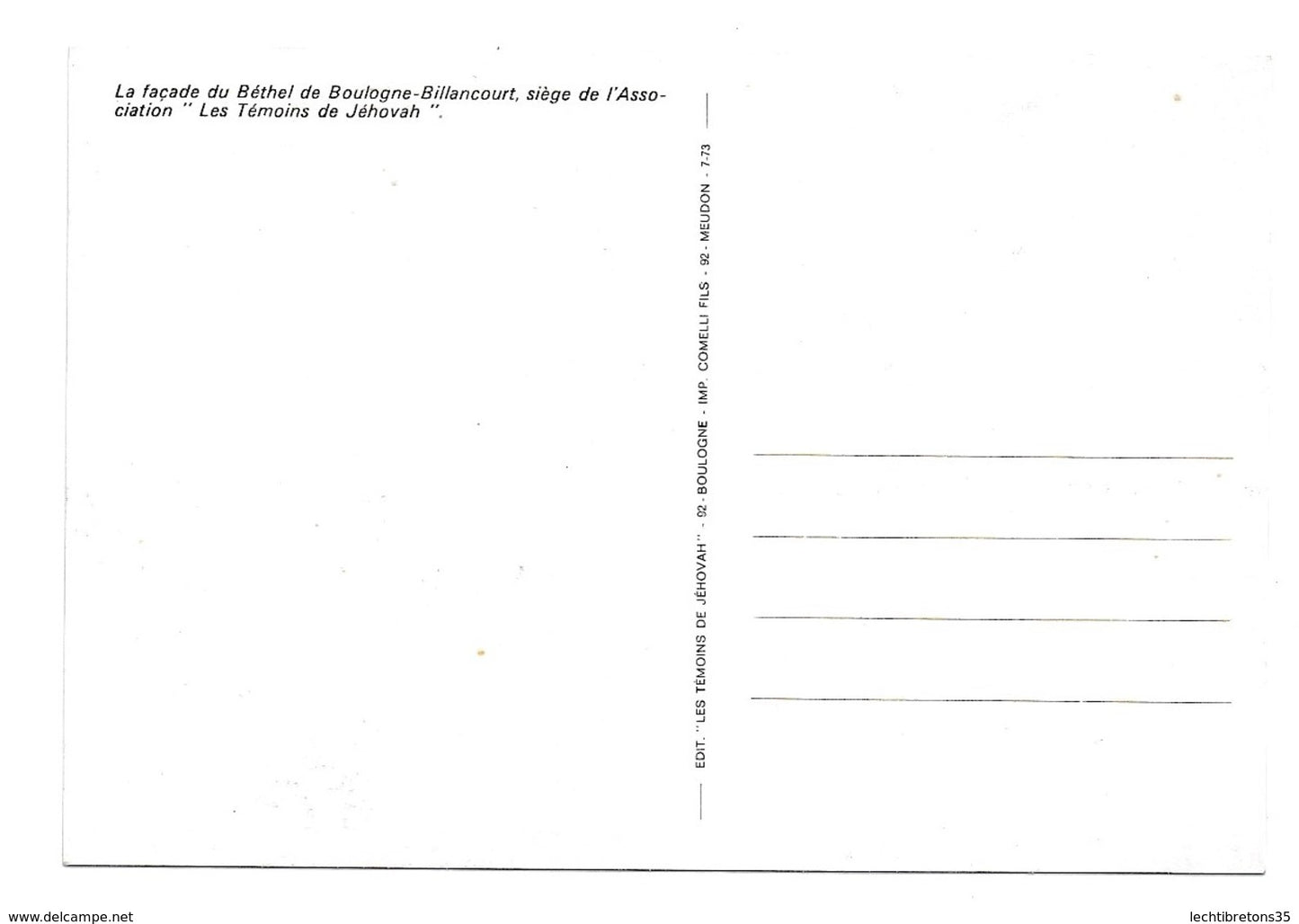 Carte postale - Bethel de Boulogne Billancourt siège association des Témoins de Jéhovah