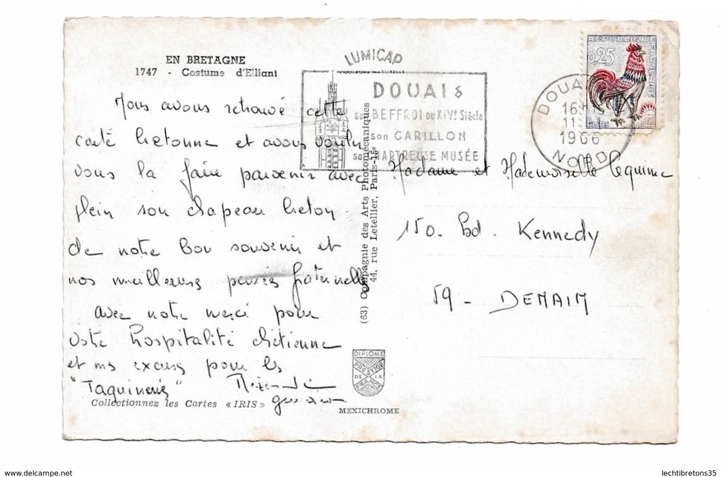 Carte postale - BRETAGNE COSTUME 1747 DOUAI BEFFROI