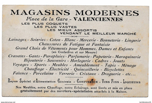 Carte postale - Rare CP FLYER PUBLICITAIRE VALENCIENNES, LES MAGASINS MODERNES