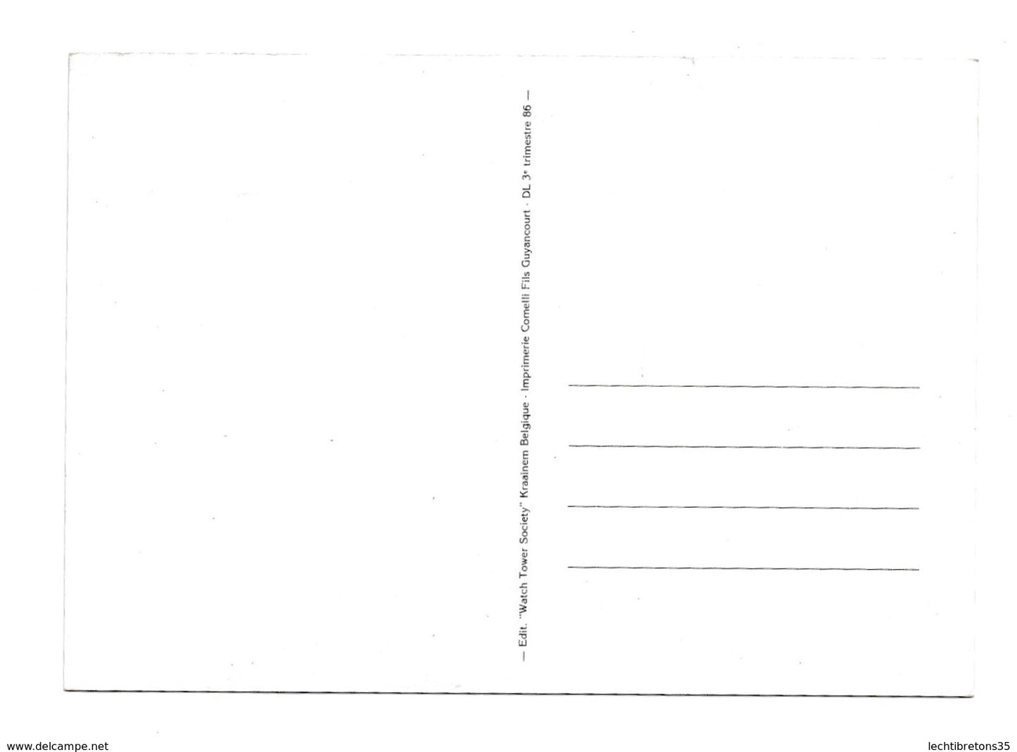 Carte postale -LA PAIX DIVINE ASSEMBLEE DE DISTRICT DES TEMOINS DE JEHOVAH 1986