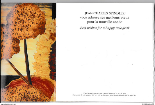 Carte postale - Rare dépliante JEAN CHARLES SPINDLER carte de vœux nouvel an 2007 esquisse marqueterie art bois naturels tableau oeuvre