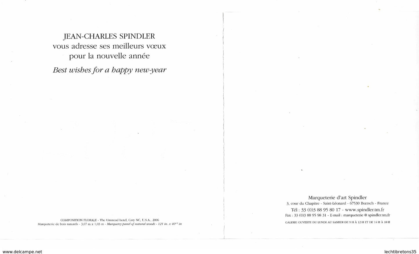Carte postale - Rare dépliante JEAN CHARLES SPINDLER carte de vœux nouvel an 2007 esquisse marqueterie art bois naturels tableau oeuvre